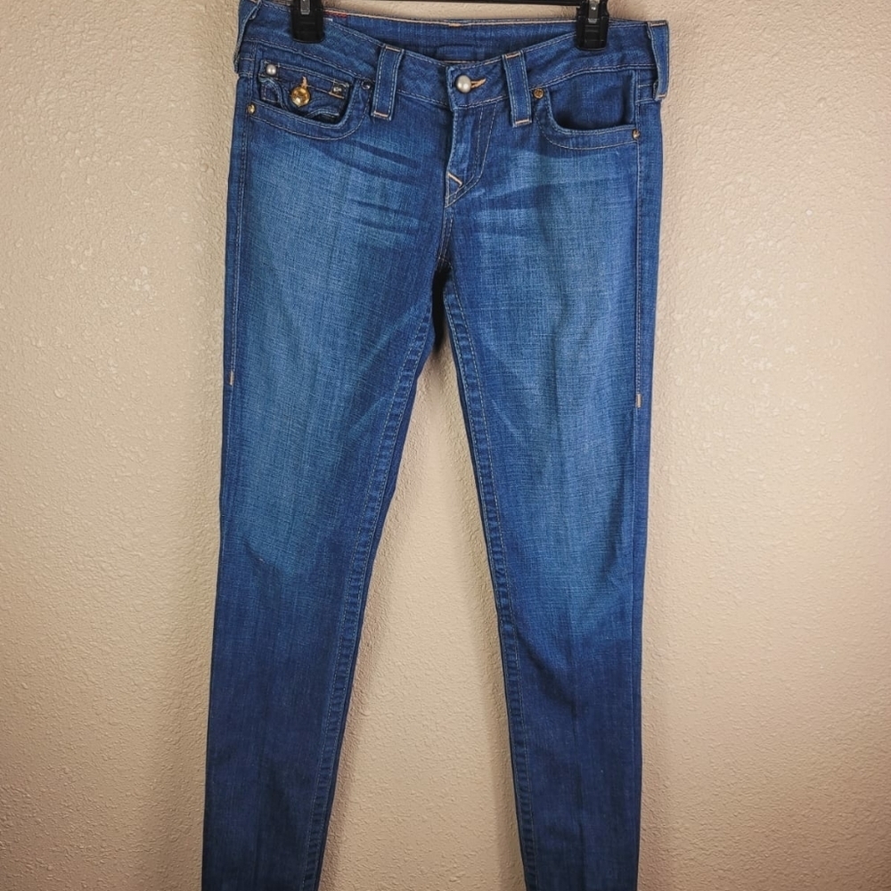 True Religion Billy Big Skinny Womens Jeans Thick Stitch Size 28 Blue